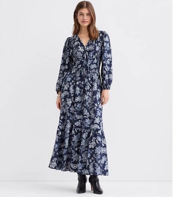 LOFT Dresses & Skirts - LOFT Paisley Bow Pocket Boho Maxi Dress Blue NWT Size Large